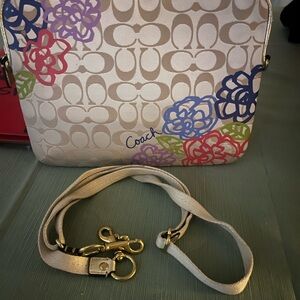 Coach Beige Crossbody Bag with Multicolor Floral Accents